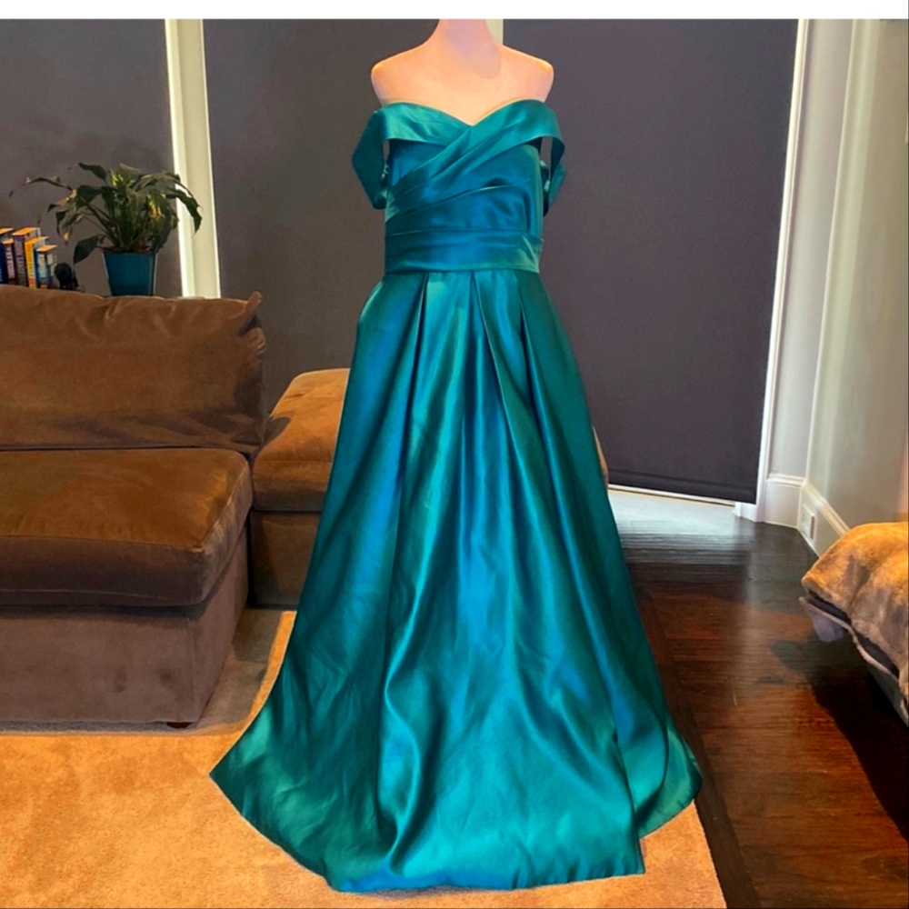 Women’s Full Length Satin Off The Shoulder Prom Party Dress Corset Back Size 14